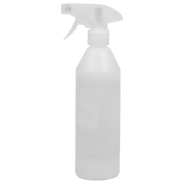 Komplet tom polysprøjte 500 ml. Komplet polysprøjte består af 500 ml. tom flaske udført i naturel PEHD leveret med et-finger triggerspray med forstøver og strålefunktion.